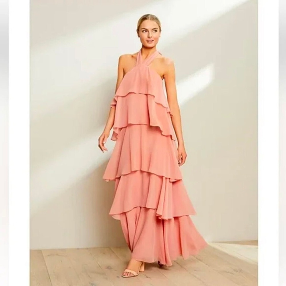 🆕Antonio Melani Pink Mariella Crinkled Halter Sleeveless Maxi Dress